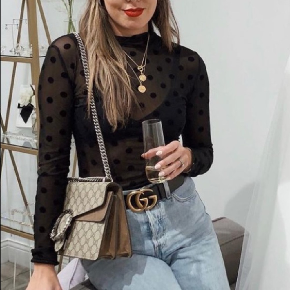 Mesh see through polka dot top